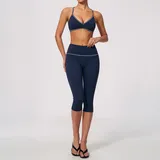 Indigo Blue High Waist Women's Yoga Set Capri Length Backless