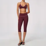 Burgundy High Waist Women's Yoga Set Capri Length Backless
