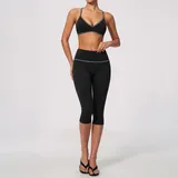 Jet Black High Waist Women's Yoga Set Capri Length Backless