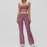 BB3129-4 · Violet Purple Violet Purple Women's Ribbed Bra & Flared Pants Yoga Activewear Set
