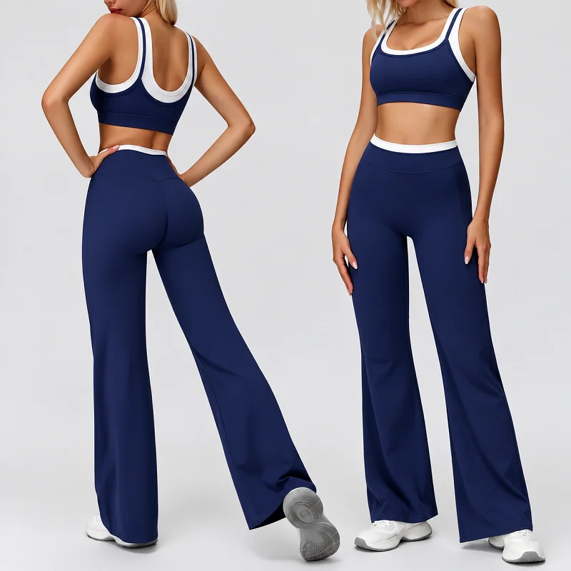 Women's Ribbed Bra & Flared Pants Yoga Activewear Set