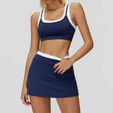 BK3129-1 · Badge Blue Badge Blue Women's Ribbed Bra & Skirt Yoga Activewear Set