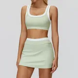 BK3129-3 · Light Fruit Green Light Fruit Green Women's Ribbed Bra & Skirt Yoga Activewear Set