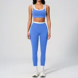 Sky Blue Women's Ribbed Bra & Leggings Yoga Activewear Set