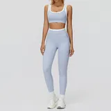 Mist Blue Women's Ribbed Bra & Leggings Yoga Activewear Set
