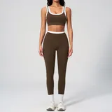 Roasted Coffee Women's Ribbed Bra & Leggings Yoga Activewear Set
