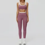 BL3129-7 · Violet Purple Violet Purple Women's Ribbed Bra & Leggings Yoga Activewear Set