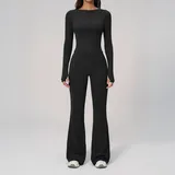 BP2551-2 · Jet Black Jet Black Women's Fitted Fitness Wide Leg Yoga Pants Flared