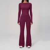 BP2551-3 · Dark Purple Red Dark Purple Red Women's Fitted Fitness Wide Leg Yoga Pants Flared