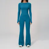 Peacock Blue Women's Fitted Fitness Wide Leg Yoga Pants Flared