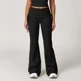 BP3055-2 · Jet Black Jet Black Running Women's Flared Yoga Pants Bare Feel Slimming