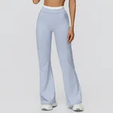 Mist Blue Women's Layered Wide Leg Yoga Pants Flared Relaxed