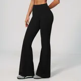 Jet Black Women's Running Fitness Flared Yoga Workout Pants Brushed