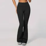 Jet Black Women's Seamless Flared Yoga Pants High Waist Slimming