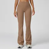 Mocha Brown Women's Wide Leg Yoga Pants Flared Brushed Fitted