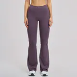 Eggplant Purple Women's Wide Leg Yoga Pants Flared Brushed Fitted