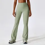 Bean Green Fitted Casual Women's Wide Leg Yoga Pants Flared