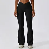 Jet Black Women's Workout Fitness Wide Leg Yoga Pants Flared