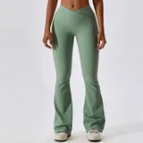 Basil Green Women's Workout Fitness Wide Leg Yoga Pants Flared