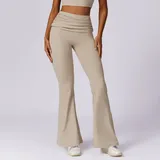 Linen Women's Wide Leg Yoga Pants Fitted Casual Flared