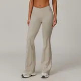 Light Khaki Fitted Running Women's Flared Yoga Pants Bare Feel