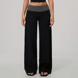 Meteor Black Grey Clash Brushed Women's Flared Yoga Workout Pants High Waist