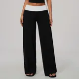 Meteor Black White Clash Brushed Women's Flared Yoga Workout Pants High Waist