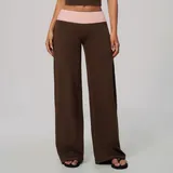 Tan Brown Pink Clash Brushed Women's Flared Yoga Workout Pants High Waist