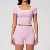 BS2036-1 · Sakra Pink Sakra Pink Women's Stretch Fitted Yoga Activewear Set High Waist