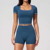 BS2036-2 · Dark Blue Dark Blue Women's Stretch Fitted Yoga Activewear Set High Waist