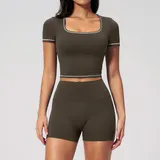 BS2036-3 · Deep Roast Brown Deep Roast Brown Women's Stretch Fitted Yoga Activewear Set High Waist
