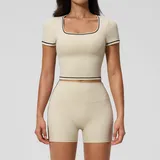 Rice Apricot Women's Stretch Fitted Yoga Activewear Set High Waist