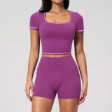 Mulberry Purple Women's Stretch Fitted Yoga Activewear Set High Waist