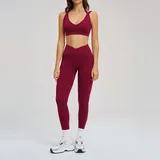 BS2539-1 · Cherry Red Cherry Red Bare Feel Running Women's Yoga Set Backless Fitted