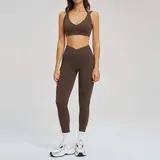 Coffee Bare Feel Running Women's Yoga Set Backless Fitted