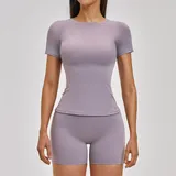 Hyacinth Purple Women's Brushed Fitness Yoga Activewear Set Short Sleeve