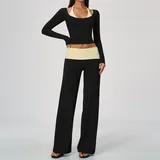 BS2585-2 · Meteor Black & Yellow Meteor Black & Yellow Women's High Waist Yoga Set Long Sleeve Brushed