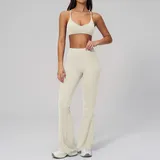 Light Apricot Women's Backless Fitted Fitness Yoga Activewear Set Flared