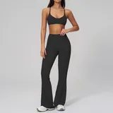Jet Black Women's Backless Fitted Fitness Yoga Activewear Set Flared