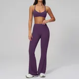 Dai Purple Women's Backless Fitted Fitness Yoga Activewear Set Flared