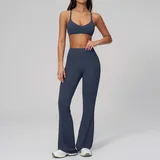 Cobalt Blue Women's Backless Fitted Fitness Yoga Activewear Set Flared