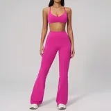 Magenta Women's Backless Fitted Fitness Yoga Activewear Set Flared