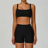 BS3093-2 · Jet Black Jet Black Women's Ribbed Running Yoga Set 3 Piece Slimming