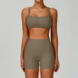 Light Coffee Women's Ribbed Running Yoga Set 3 Piece Slimming