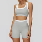 Clay Grey Women's Ribbed Fitness Yoga Activewear Set Bare Feel