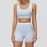 Mist Blue Women's Ribbed Fitness Yoga Activewear Set Bare Feel