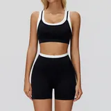 Jet Black Women's Ribbed Fitness Yoga Activewear Set Bare Feel