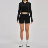 Jet Black Women's Running Yoga Activewear Set 3 Piece Fitted