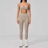 BS3595-1 · Light Khaki Light Khaki Women's Breathable Backless Yoga Set Quick Dry Slimming