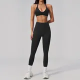 Jet Black Women's Breathable Backless Yoga Set Quick Dry Slimming
